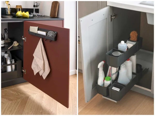 Accessoires de rangement sous evier : range éponge et tiroir coulissant